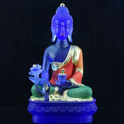 China Chinese Lucky Fengshui Glass Buddha Statue China Liuli Color Resin Buddah Statue for sale