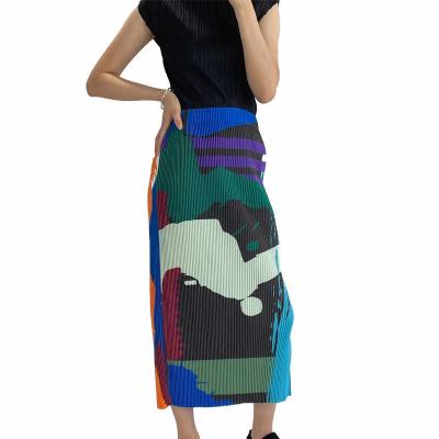 China New design 2021 waist anti-static pleater pleated skirt printed fabric women faldas for sale