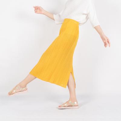 China Miyake lady wrap anti-static yellow hip pleated women's slimming skirt office skirt split women's skirt for sale