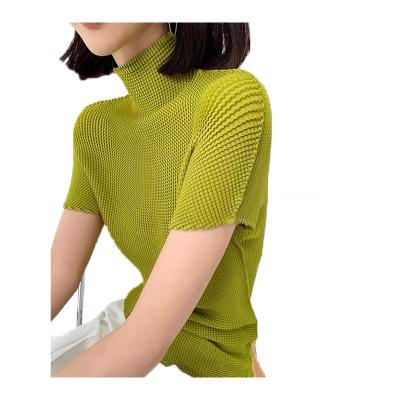 China Anti-wrinkle pleated wholesale lady crop tops turtle neck women tops fashionable for sale