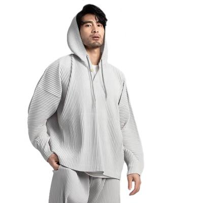 China Anti-wrinkle Miyake pullover men's large size hoodie drawstring button plus size fashion man pleats sport pullover men's pleated top for sale