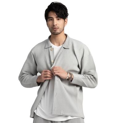 China Miyake-Men's Button Cardigan Breathable Comfortable Designer Loose Plus Size All-match Casual Top Mens Pleated Coat for sale