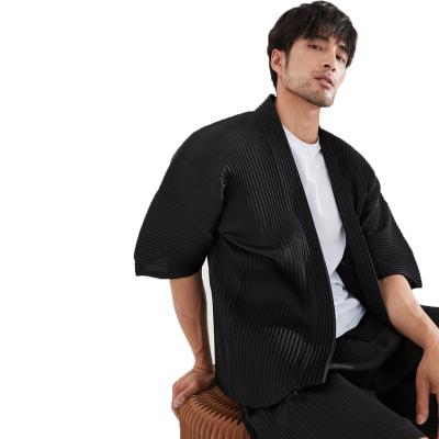 China New Breathable Miyake-Men's Pleated Jacket Spring Style 2022 Pure Color Fashion Loose Plus Size Casual Top Man Pleats Man Coat for sale