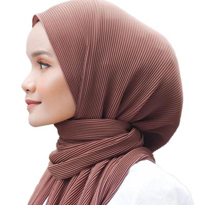 China 2021 Newest Chiffon Fashion Plain Pleated Chiffon Women Scarves And Shawls Muslim Hijab for sale