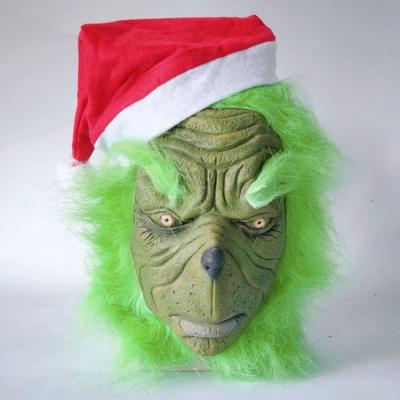 China Fashional Full Head Christmas Funny Latex Hair Monster Green Mask Realistic Rubber Mask Cosplay for sale