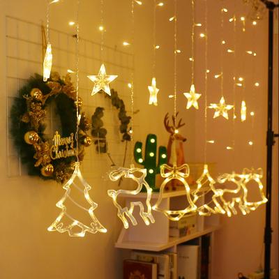 China Outdoor Fashional 3.5m Eu_us Plug Led Christmas Tree Elk Star Fairy Lights Curtain String Light For Wedding Party New Year Decor for sale