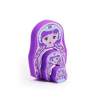 China Promotional Eraser Factory Funny Purple Matryoshka Doll Printing Custom Pencil Erasers For Promotion for sale