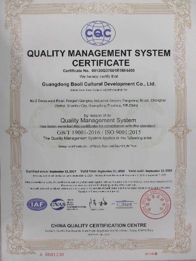 ISO9001 - Guangdong Baoli Cultural Development Co., Ltd.