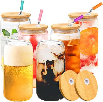 China Sustainable Beer Can 16 Ounce Iced Coffee Drinking Glasses Can Shaped Glass Cute Mugs With Lids And Straws for sale