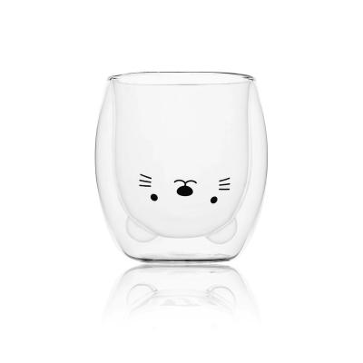 China Cute Viable Espresso Cups Cute Cat Cups Double Wall Insulated Glass Milk 8.5oz Mug Gift For Personal Birthday for sale