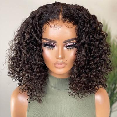 China Natural Color 13X4 Bob Wig Body Wave Human Hair Lace Front, Transparent Virgin Curly Bob Wigs, 4X4 Lace Closure Glueless Short Bob Wigs for sale