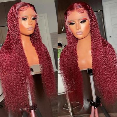 China Body Wave 99J Burgundy HD Lace Front Human Hair Wigs Pre Plucked , 360 Burmese Curly Lace Front Wigs Human Hair Full HD 99J Lace Frontal Wig for sale