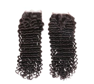 China Three Part Curly Curly Free Part Closure Virgin Transparent Medium Single Distributor Cuticle and Lace Aligned Raw Hair for sale