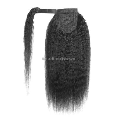 China U-tip Hair Wrap Around Drawstring Ponytail Virgin Hair Extension, Curly Drawstring Straight Body Wave Ponytail Hair Extensions for sale