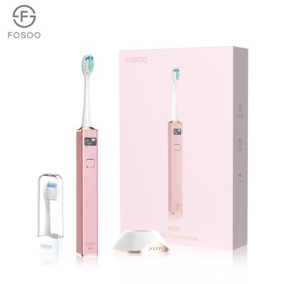 China FOSOO IPX7 Sonic Vibrating Wireless Charging Toothbrush Luxury Ultrasonic Electric Toothbrush Adult with Display Screen for sale