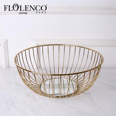 China Golden Stocked Luxury Handwork Metal Fruit Storage Basket Decorative Bowl for sale