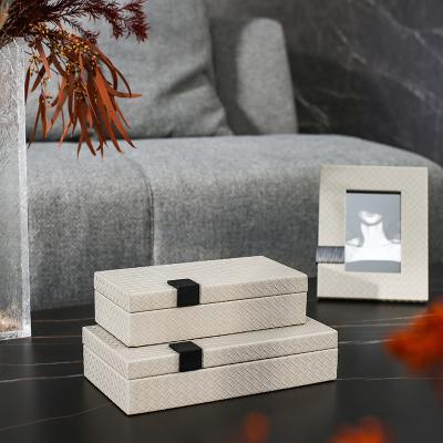 China Modern High End Braided Leather Leather Home Box Jewelry Box Wooden Storage Box Decoration For Home Decor for sale