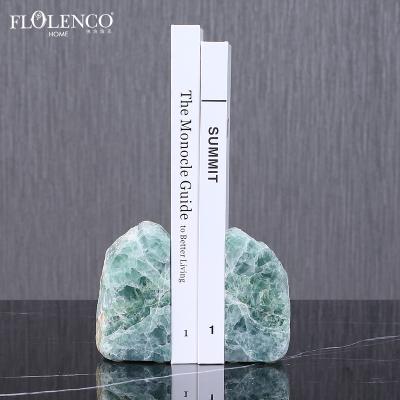 China Durable Heavy Green Natural Agate Stone Book Ends Crystal Block Polishing Bookends For Luxury Office Decoration for sale