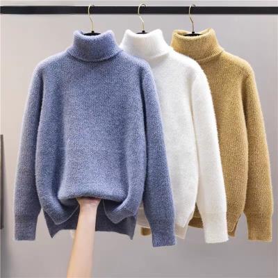 China Anti-Shrink Hot Selling Wool Knit Turtle Neck Long Fur Sleeve Women's Pullover Sweater High Neck Sweater With Fur for sale