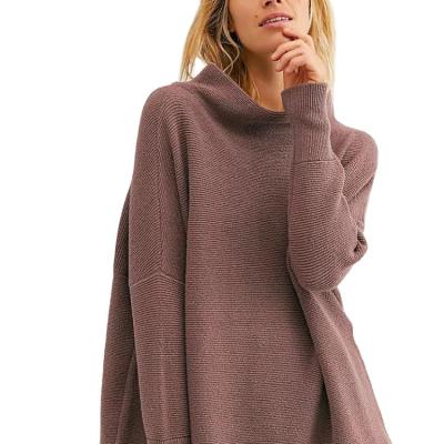 China Anti-Shrink Winter Warm Turtle-neck Oversize Knitted Women Casual Pure Design Women Knitted Pullover Sweater for sale