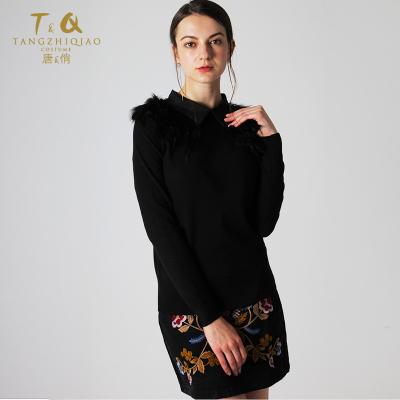 China Anti-Shrink Custom Logo Ladies Sexy Polo Neck Sweaters For Women Black Knitted Feather Yarn Sweater for sale