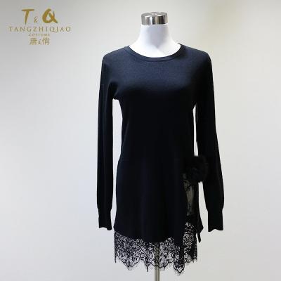 China Anti-Static Women Knit Sweater Dresses Sexy With Irregular Casual Sweater Lace Dress For Ladies for sale