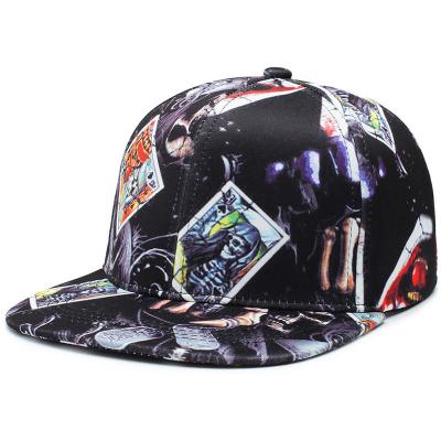 China JOINT Fashionable Printing Flat Brim Snapback Panel Men's Digital Outdoor Snapback Hat 6 Printed Skull Printed Hat for sale