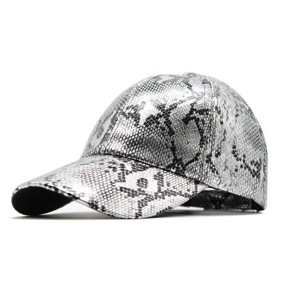 China New Fashion Women 6 JOINT Panel Adjustable Curved Brim Fitted Snakeskin PU Leather Face Hat for sale