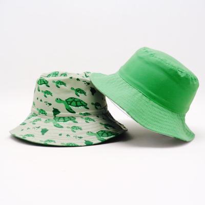 China Waterproof/Sun Protection/Gift/Promotion Green Turtle Printed Custom Print Children's OEM Sublimation Sun Bucket Hat Reversible Kids for sale