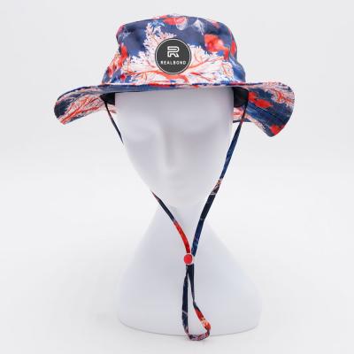 China Waterproof/Sun Protection/Gift/Waterproof Promotion 2022 Wholesale Customized All Over Print Surf Hats With Chin Strap Surfing Summer Bucket Hat for sale