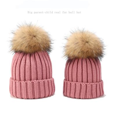 China Winter COMMON Wholesale Pure Warm Hat Fashion Cotton Custom Logo Design Kids Knitted Hats With Pompom for sale