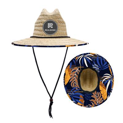 China Eco-Friendly Lifeguard Hats Australian Boatmen UPF Pattern Leaves Brim Mens Breathable Straw Hat Large for sale