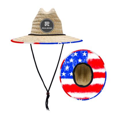 China Popular Beach Brim Patriot Protection USA Flag Eco-Friendly Unisex UV Straw Hats Popular Lifeguard Hat for sale