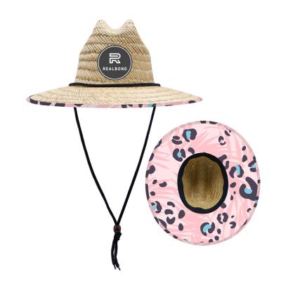 China China Supplier Eco-friendly Leopard Straw Lifeguard Hat Surfer Cheetah Beach Hats For Women Summer Straw for sale