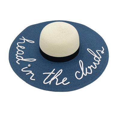 China Custom Embroidered Big Brim Beach Sun Floppy Wide Straw Hat Eco - Friendly for sale