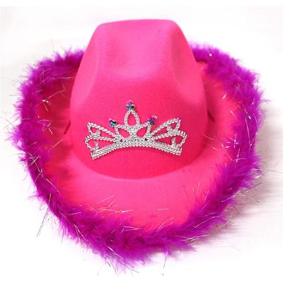 China Crown Logo Sequin Plush Womens Fashion Eco-friendly Custom Party Cowboy Hat for sale