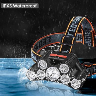 China New Bright 5LED Headlamp Waterproof Headlight Camping Flashlight Long Range Waterproof Rechargeable Head Light for sale