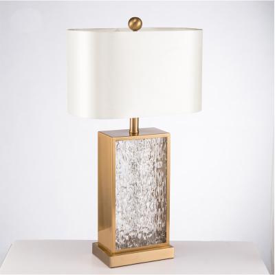 China Fashion Modern American Hotel Bedroom Living Room Bedroom Corrugated Glass Frame Luxury Gold Decorative Glazed Table Lamp Bedside Lamp for sale