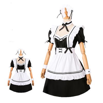 China Polyester Short Sleeves Color Blocked Waitress Women Maid Dress Costume Classic Lolita Maid Dress for sale