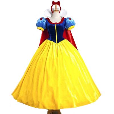 China Custom Made Polyester Snow White Costume Adult Halloween Costume Princess Snow White Cosplay Costume Headband Cloak Snow White Dress for sale