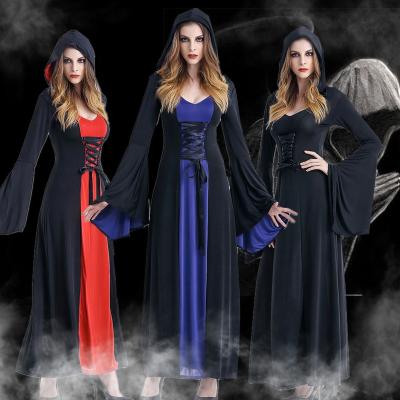 China Renaissance Halloween Witch Masquerade Costume Hooded Adult Gothic Party Long Cotton Witch Fancy Dress Vampire Vampire Dress for sale