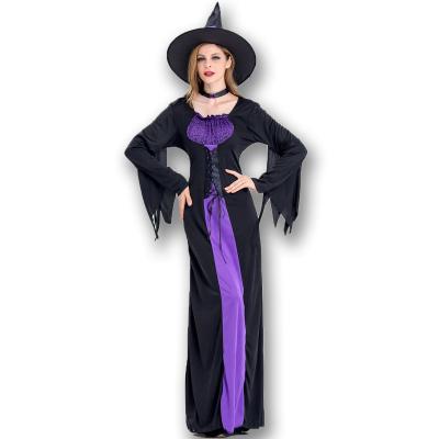 China Plus Size Halloween Witch Vampire Costumes For Women Adult Carnival Party Performance Drama Masquerade Scary Purple Clothing With Hat for sale