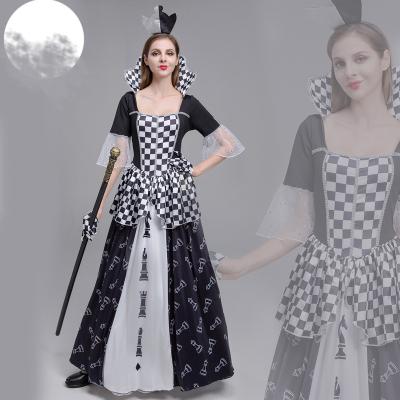 China Polyester Chess Queen Costume For Women Halloween Party Chess Piece Fancy Dress Print for sale