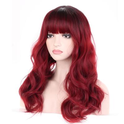 China Pure Original Natural Hair Wine Red Long Curly Wig For Women Wigs Synthetic Hair 18