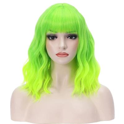 China Pure Original Natural Hair Green Short Curly Wig For Women Wigs Synthetic Hair 14