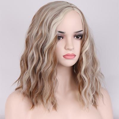 China Pure Original Natural Hair Gold Mixed Brown Short Curly Wig For Women Synthetic Hair 14