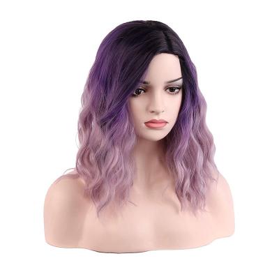 China Original Pure Natural Hair Blending Purple Short Curly Wig For Women Synthetic Hair 14