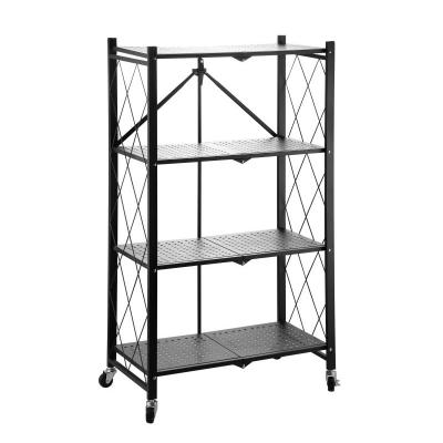 China Stored kitchen bathroom study folding foadable metal 4 tier storage rack floor shelf with wheels for sale