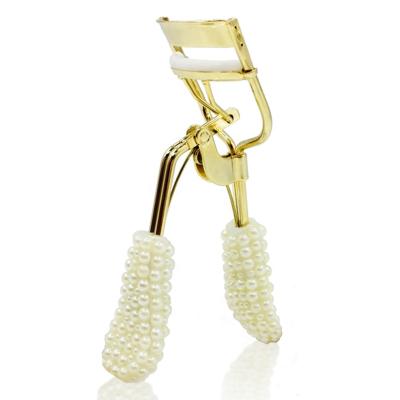 China Luxury Jeweled Eyelash Curler Lash Curler Gold Pearl Diamond Rhinestone Bling Eyelash Curler for sale