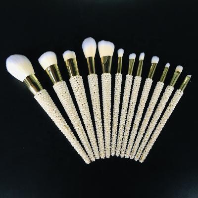 China Pearl Handle 12 Piece Pointed Pearl Handle Make Up Brush Set Bling Rhinestone Makeup Brushes for sale